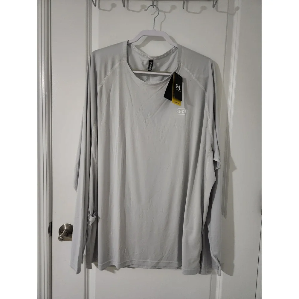 UNDER ARMOUR  Men's T-Shirt‎ Fish Elite Crew Long Sleeve UPF40 Gray Size 3XL